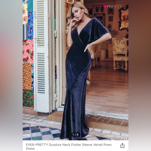 Ever Pretty Velvet Navy Blue Dress - Picture 1 of 2